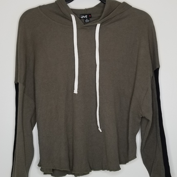 Olive Green Hooded Long Sleeve Crop Top Womens 3X - Picture 6 of 6